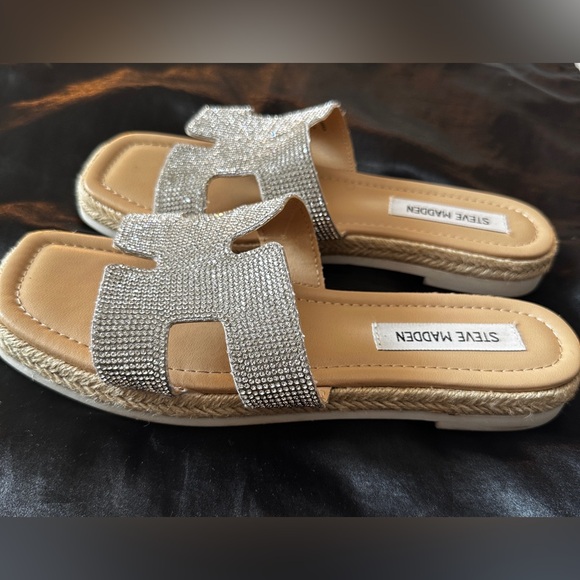 Steve Madden Shoes - Steve Madden Glittering Silver Espadrille Slides